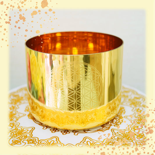 24K 鍍金生命之花頌缽 24K Gold Clear Crystal Singing Bowl with Flower of Life